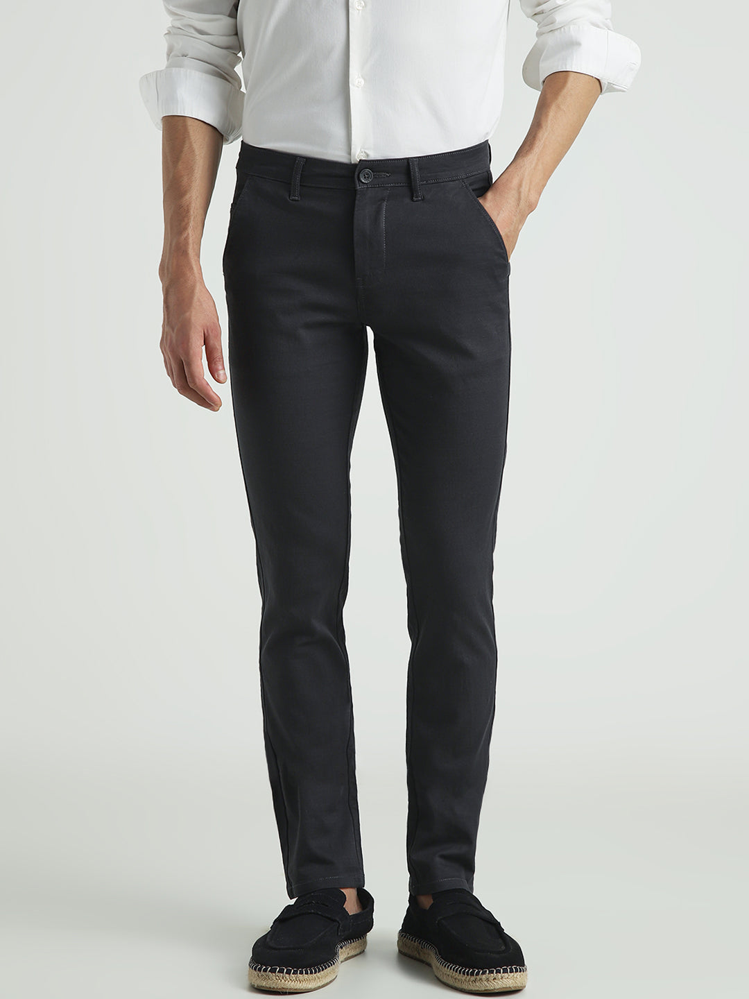 Men Charcoal Grey Slim Fit Casual Trousers