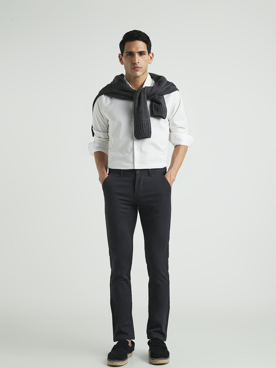 Men Charcoal Grey Slim Fit Casual Trousers
