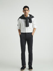 Men Charcoal Grey Slim Fit Casual Trousers