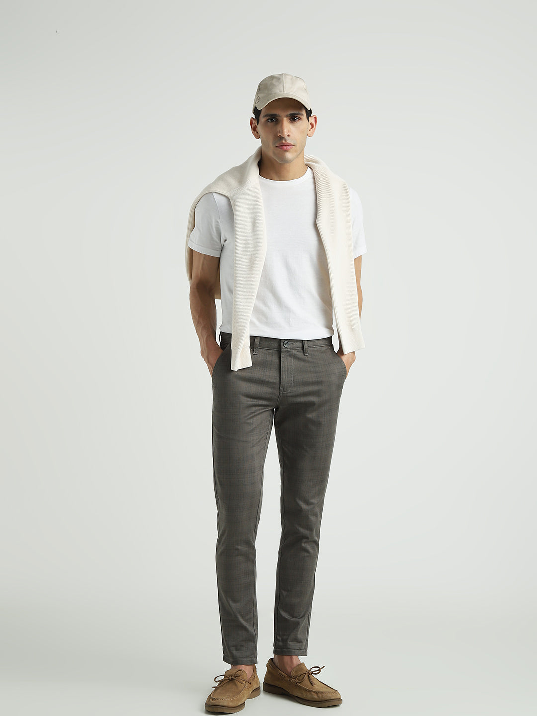 Men Slim Fit Grey Formal Trouser