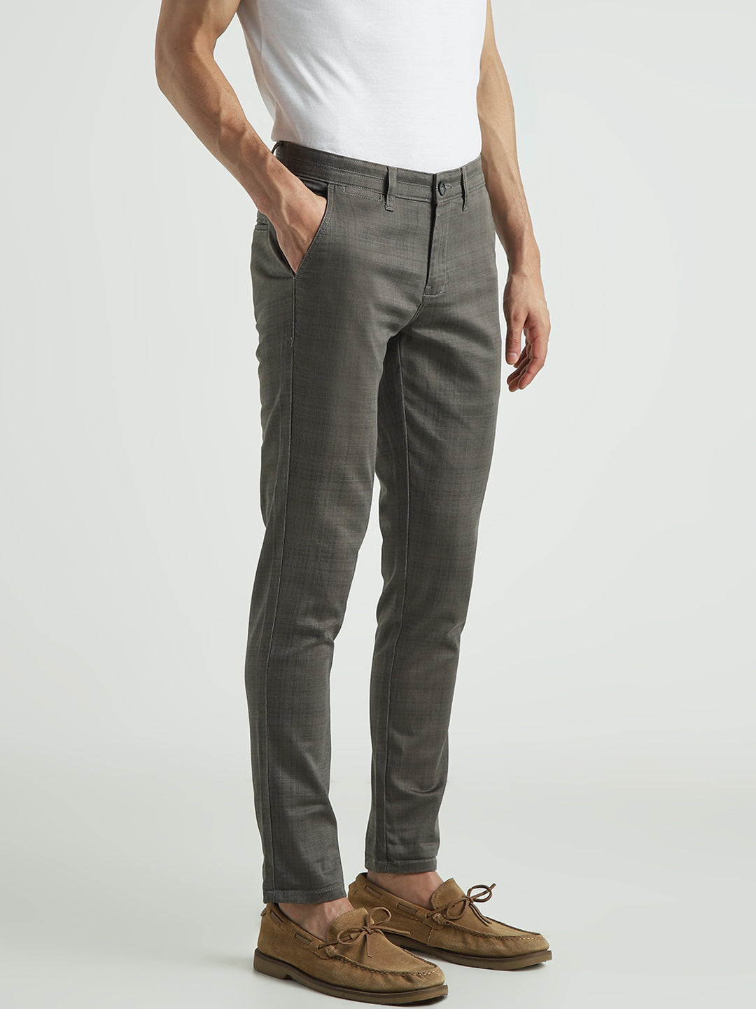 Men Slim Fit Grey Formal Trouser