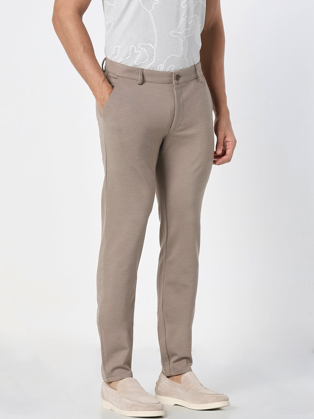 Men Beige Slim Fit Casual Trousers