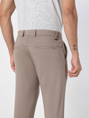 Men Beige Slim Fit Casual Trousers