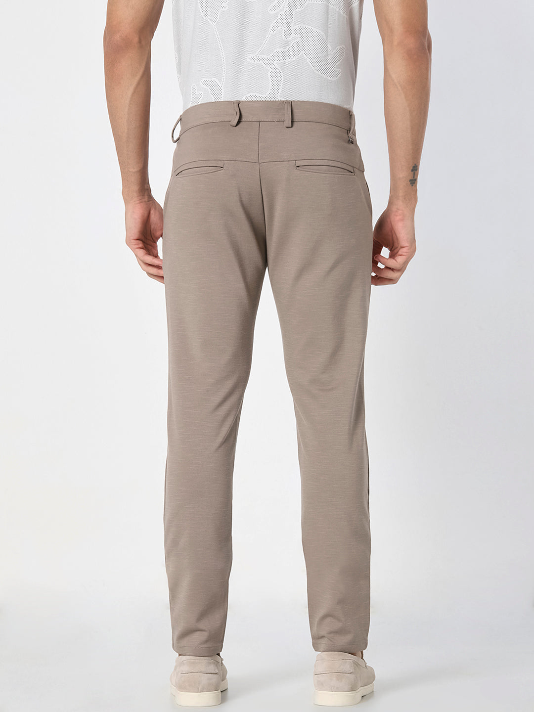 Men Beige Slim Fit Casual Trousers