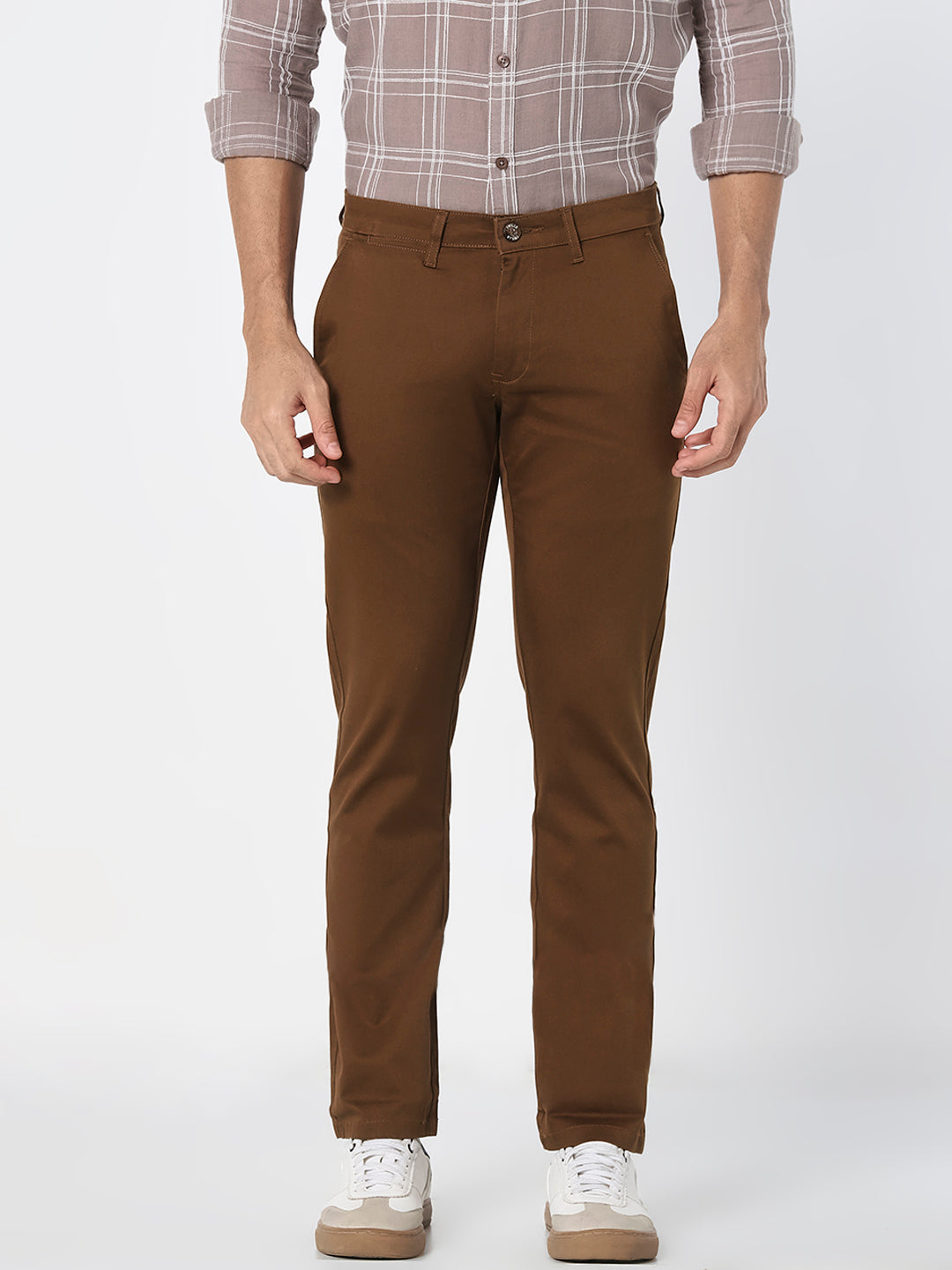 Brown Solid Slim Fit Trouser