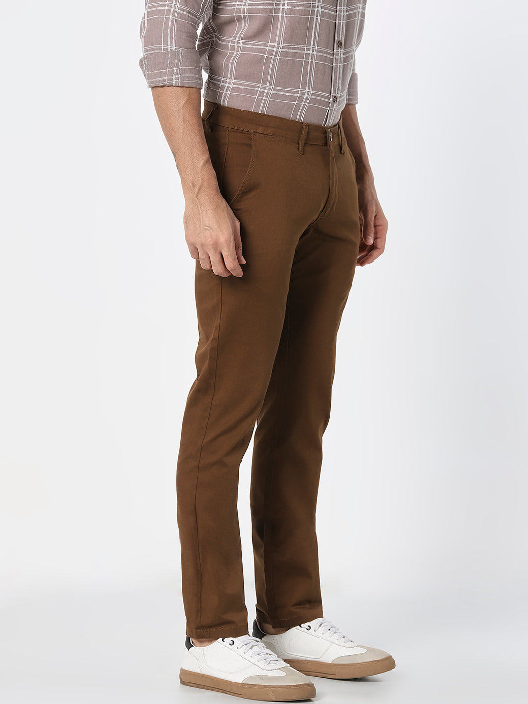 Brown Solid Slim Fit Trouser