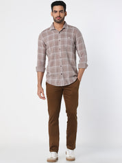 Brown Solid Slim Fit Trouser