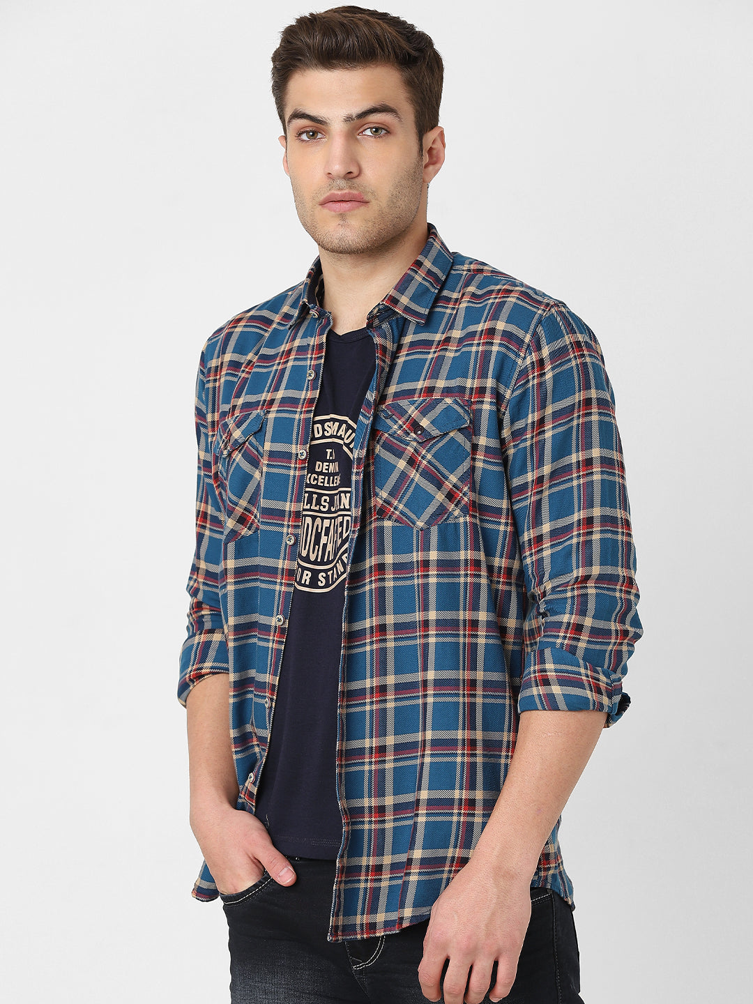 Mens Blue Attached T-shirt Shirt