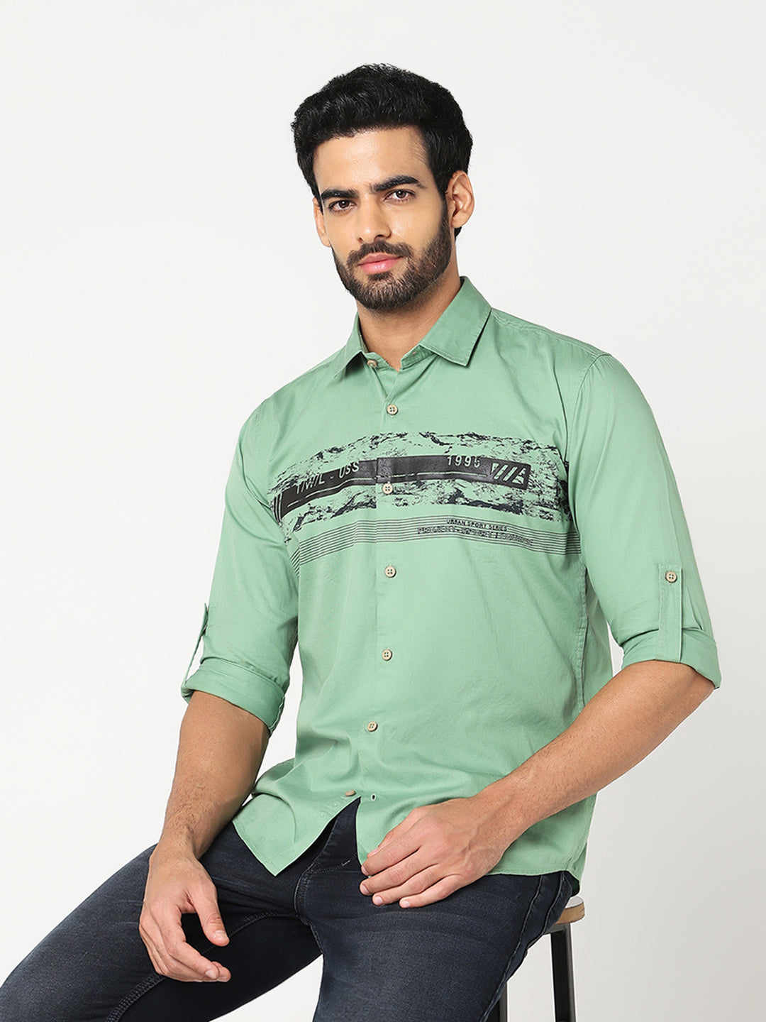 Mint Green Printed Casual Shirt