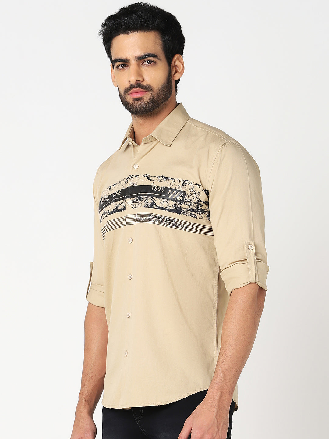 Beige Printed Casual Shirt