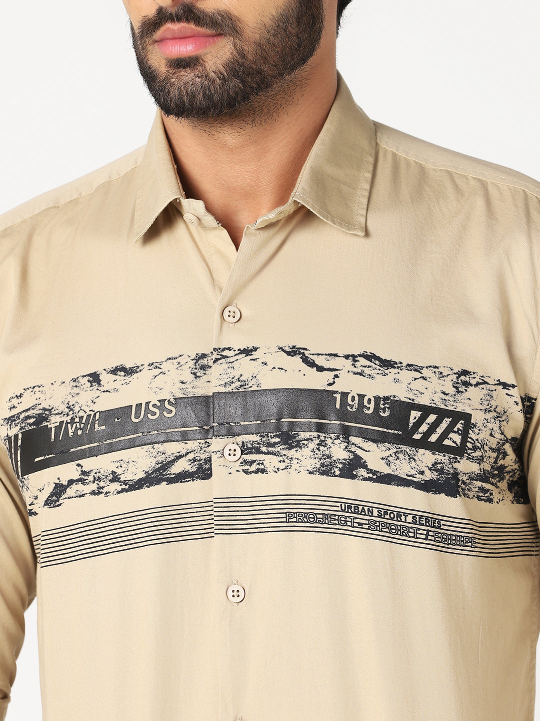 Beige Printed Casual Shirt