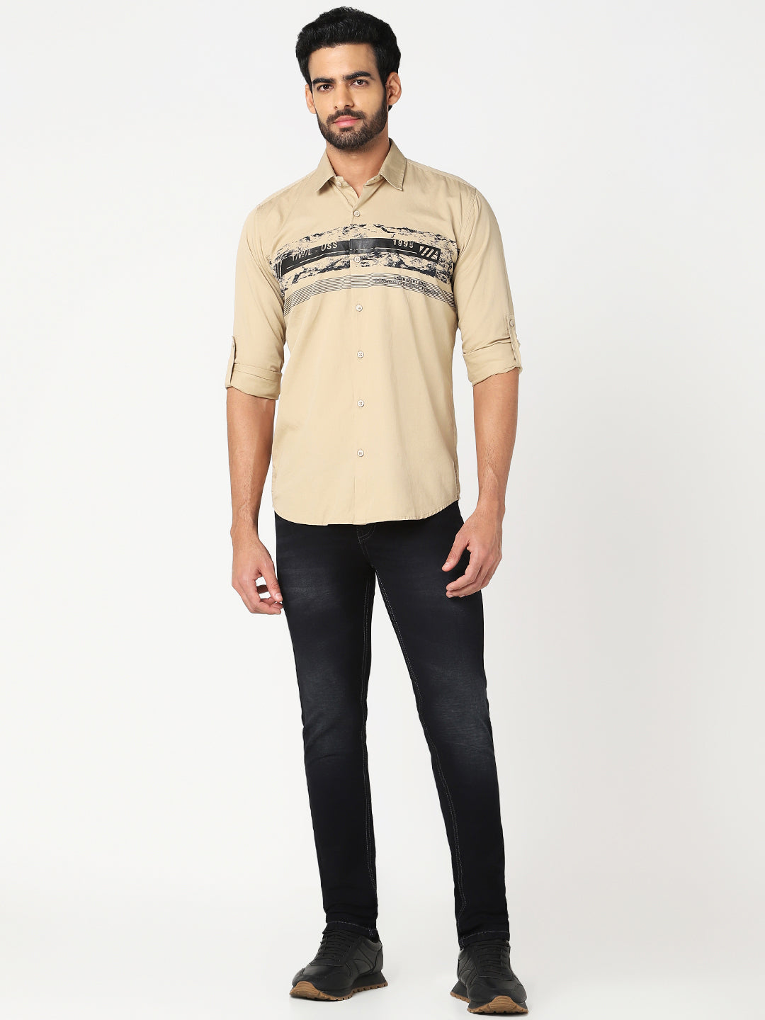 Beige Printed Casual Shirt