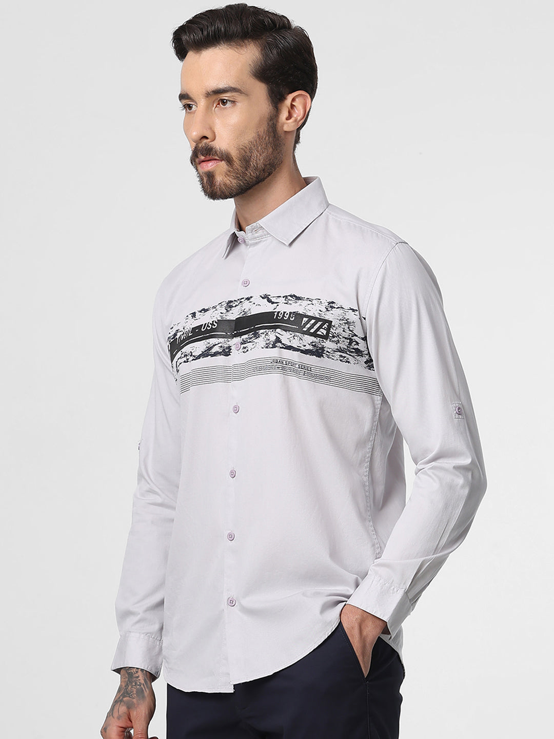 Light Grey Chest Print Shirt