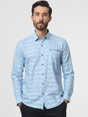 Mens Ocean Blue Dobby Print Shirt