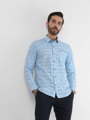Mens Ocean Blue Dobby Print Shirt