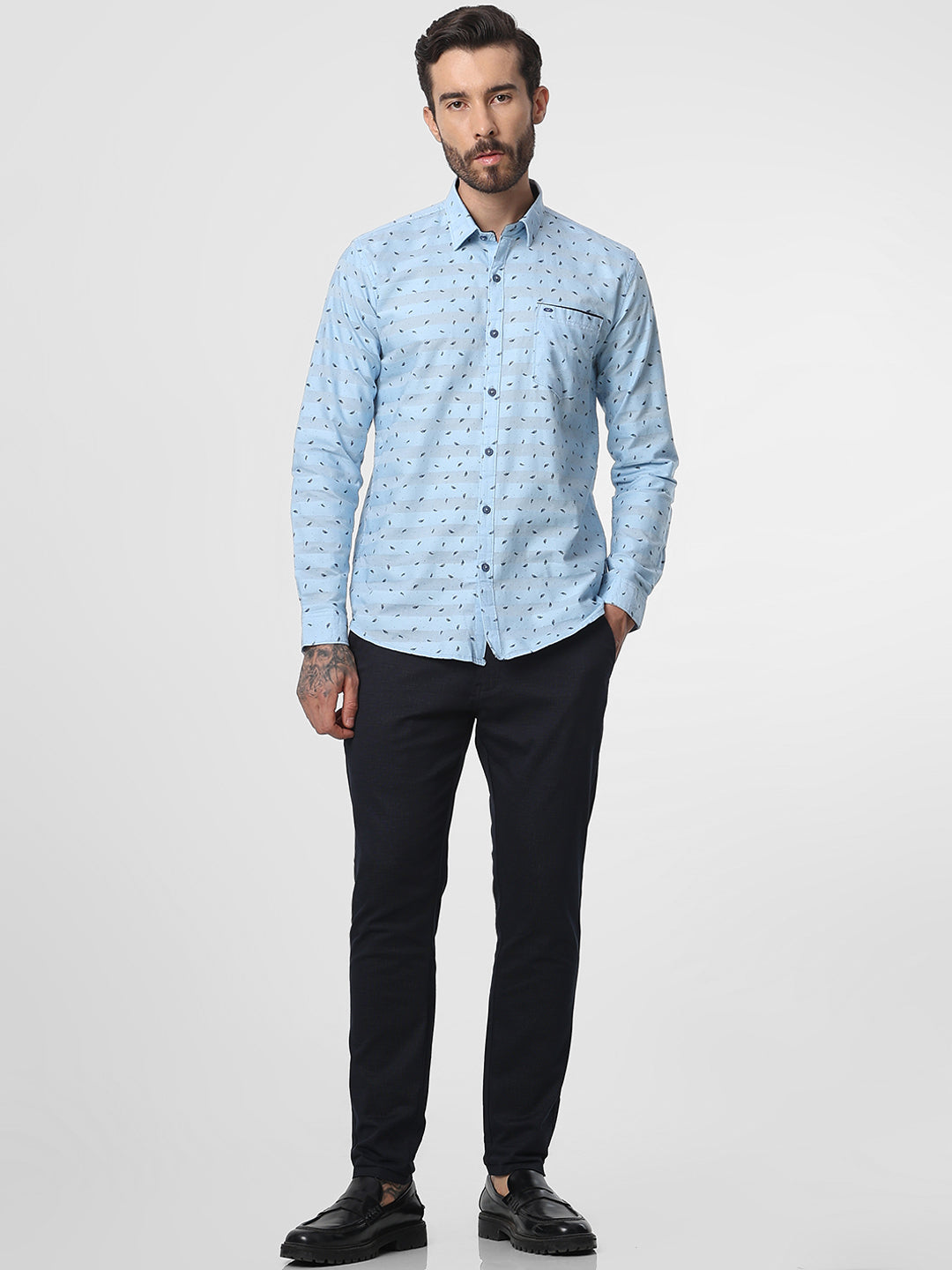 Mens Ocean Blue Dobby Print Shirt