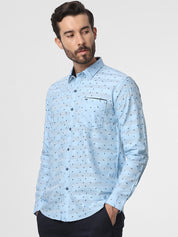 Mens Ocean Blue Dobby Print Shirt