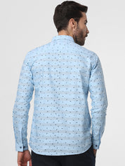 Mens Ocean Blue Dobby Print Shirt