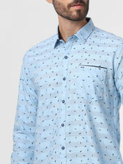Mens Ocean Blue Dobby Print Shirt
