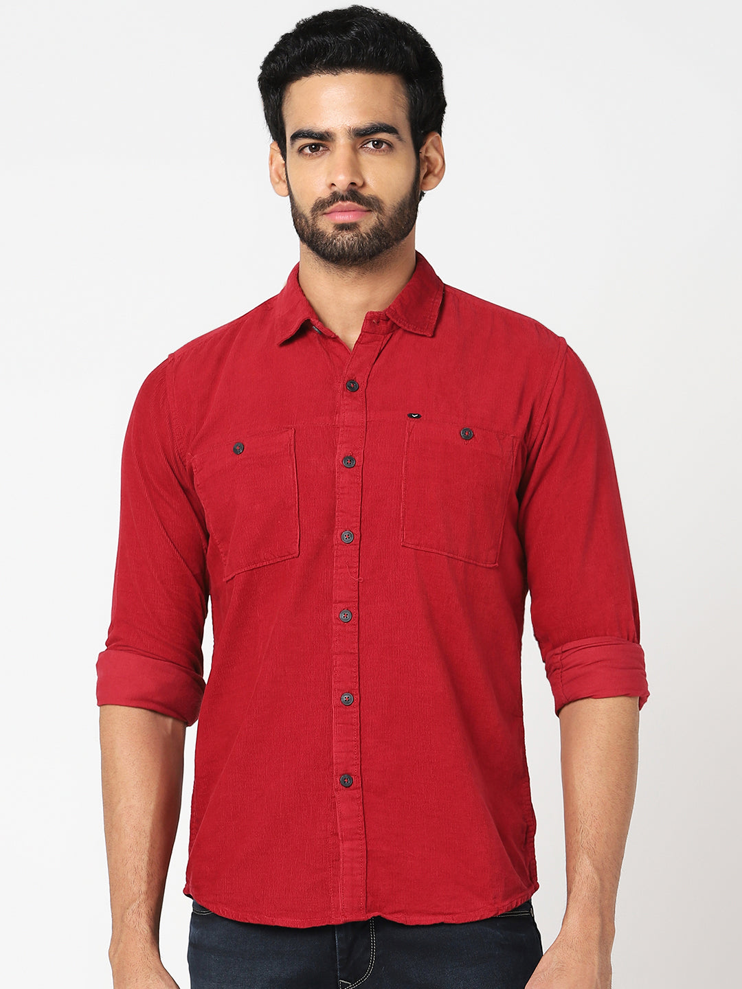 Red Solid Corduroy Shirt