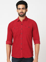 Red Solid Corduroy Shirt