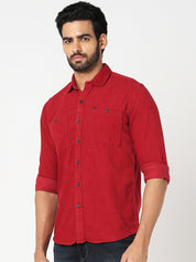Red Solid Corduroy Shirt