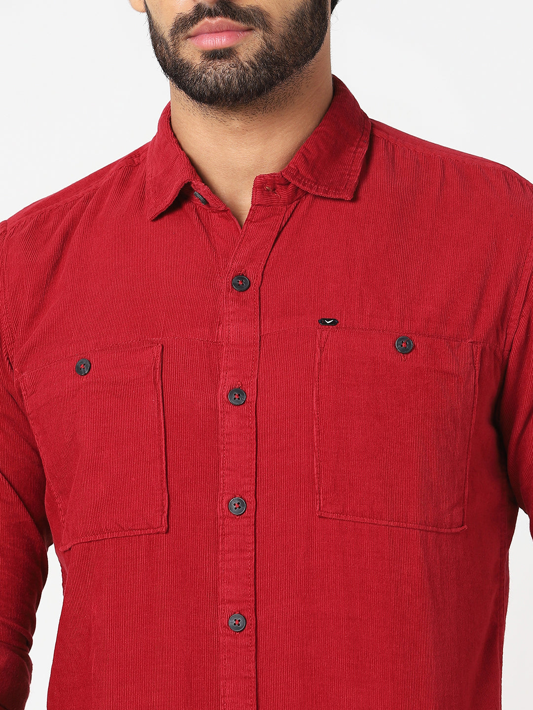 Red Solid Corduroy Shirt