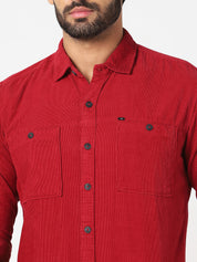 Red Solid Corduroy Shirt