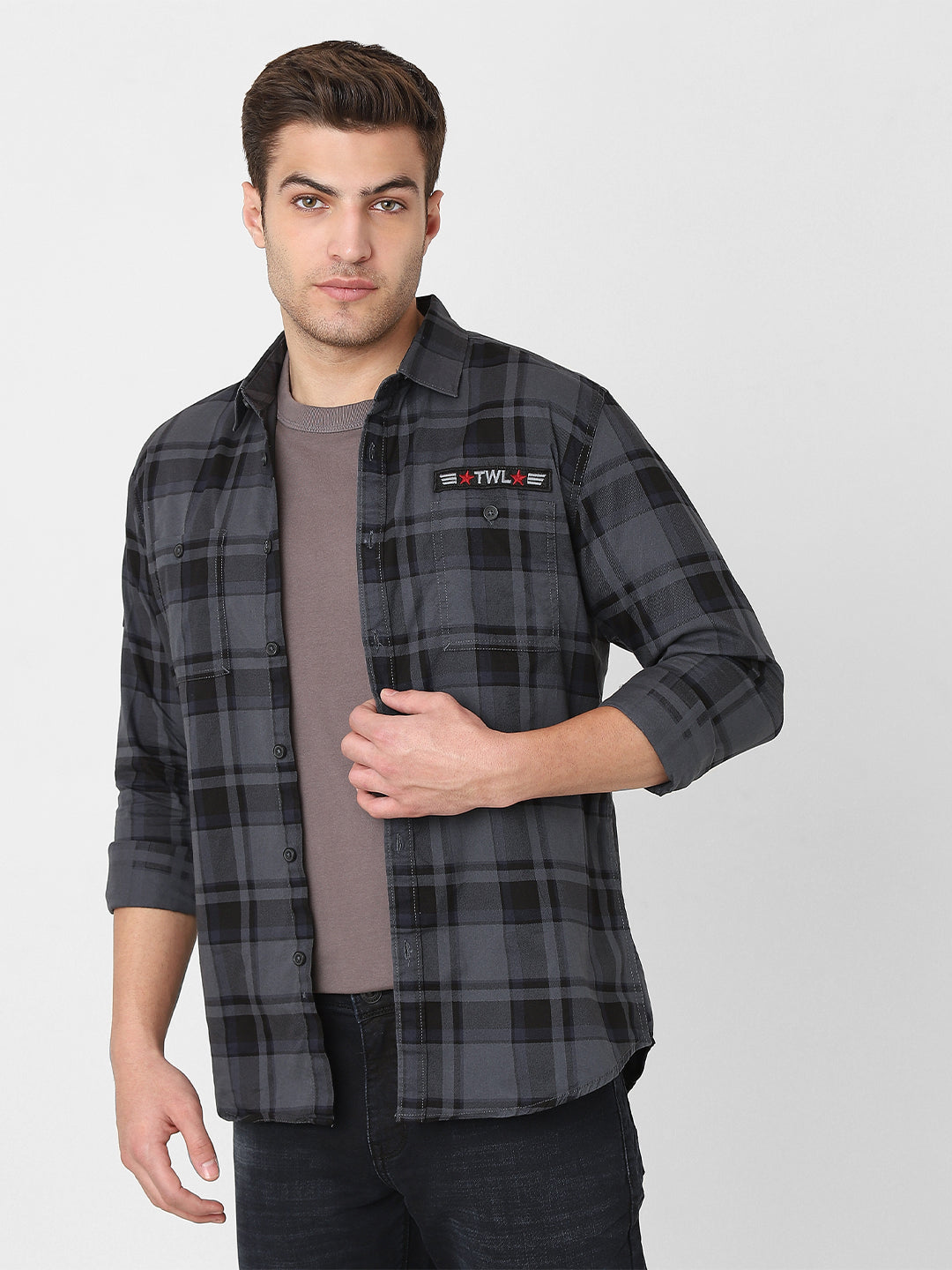 Mens Dark Grey Checked Shirt