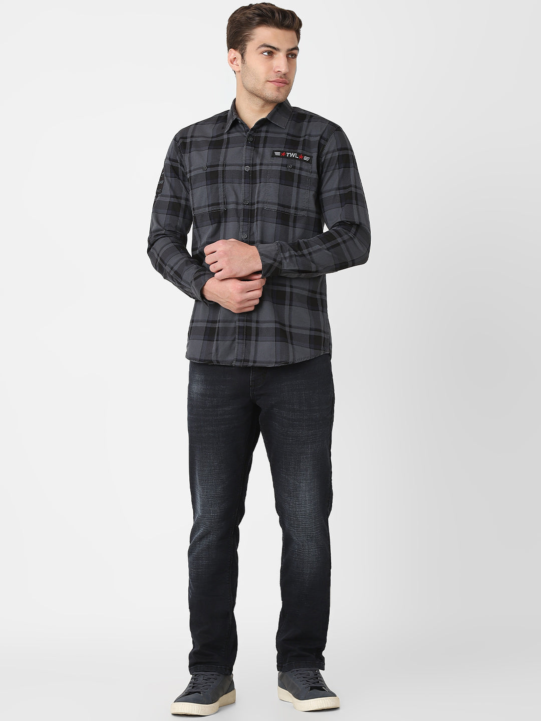 Mens Dark Grey Checked Shirt