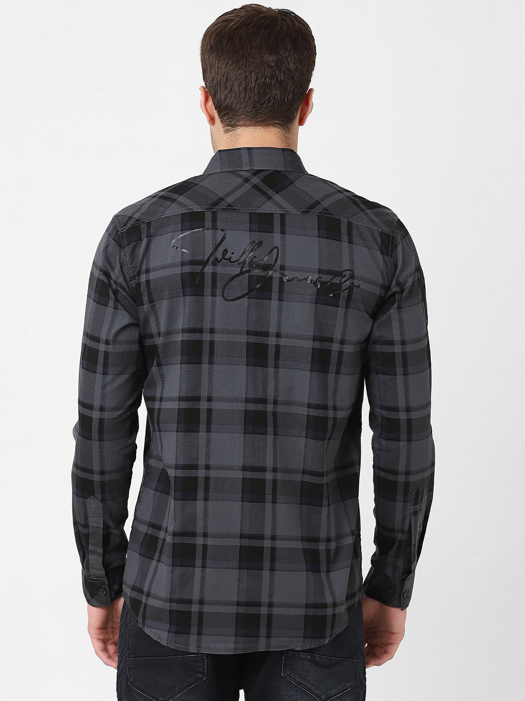 Mens Dark Grey Checked Shirt
