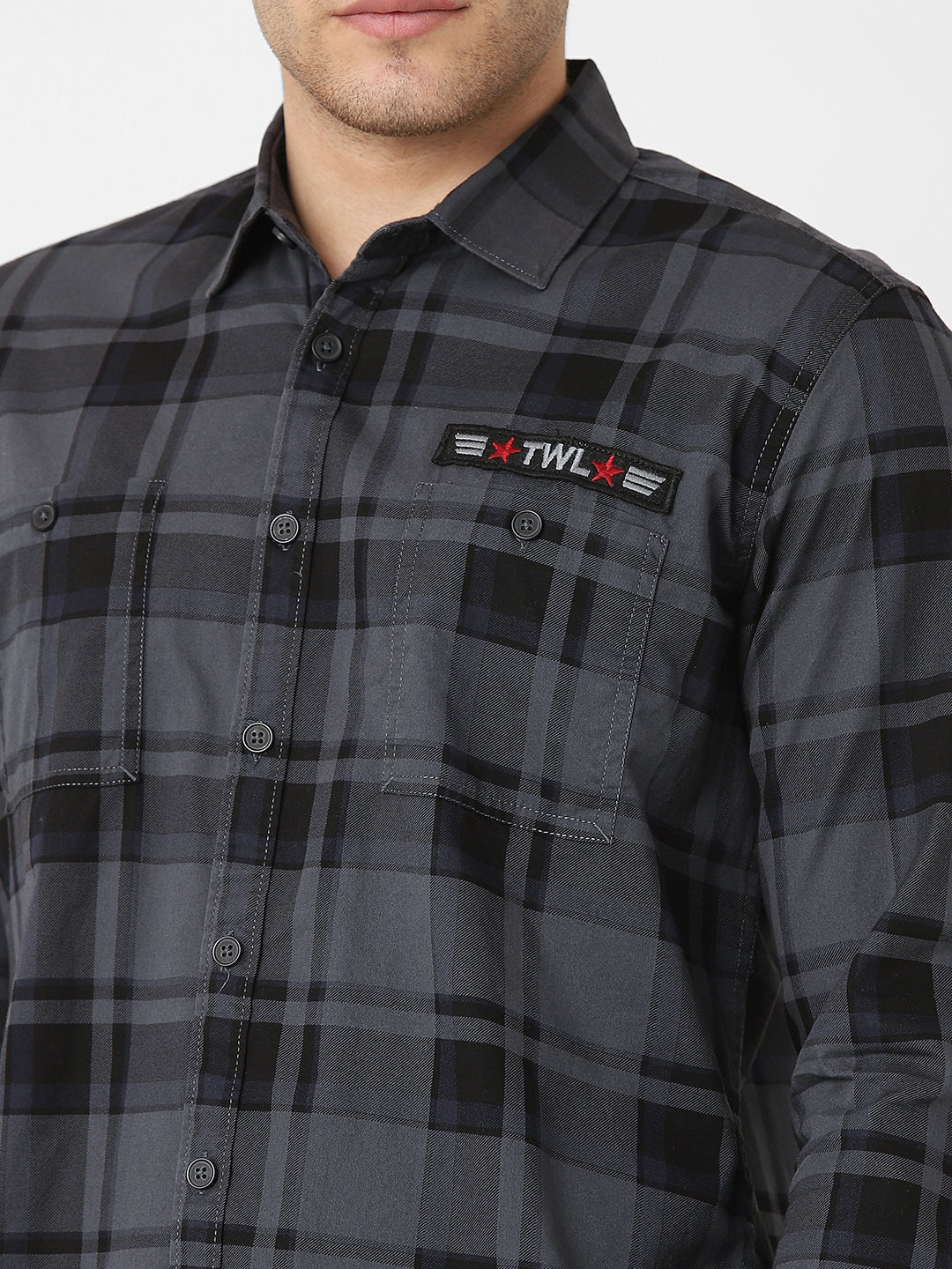 Mens Dark Grey Checked Shirt