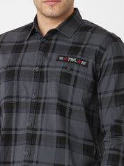 Mens Dark Grey Checked Shirt