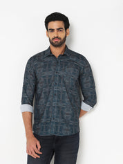 Teal Geometric Printed Casual Shirt