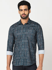 Teal Geometric Printed Casual Shirt
