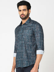 Teal Geometric Printed Casual Shirt