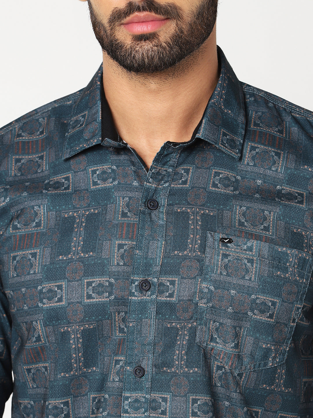 Teal Geometric Printed Casual Shirt
