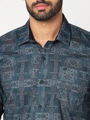 Teal Geometric Printed Casual Shirt