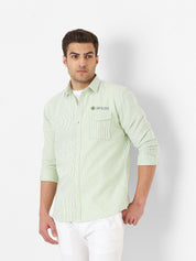 Mens Light Green Striped Casual Shirt