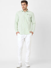 Mens Light Green Striped Casual Shirt
