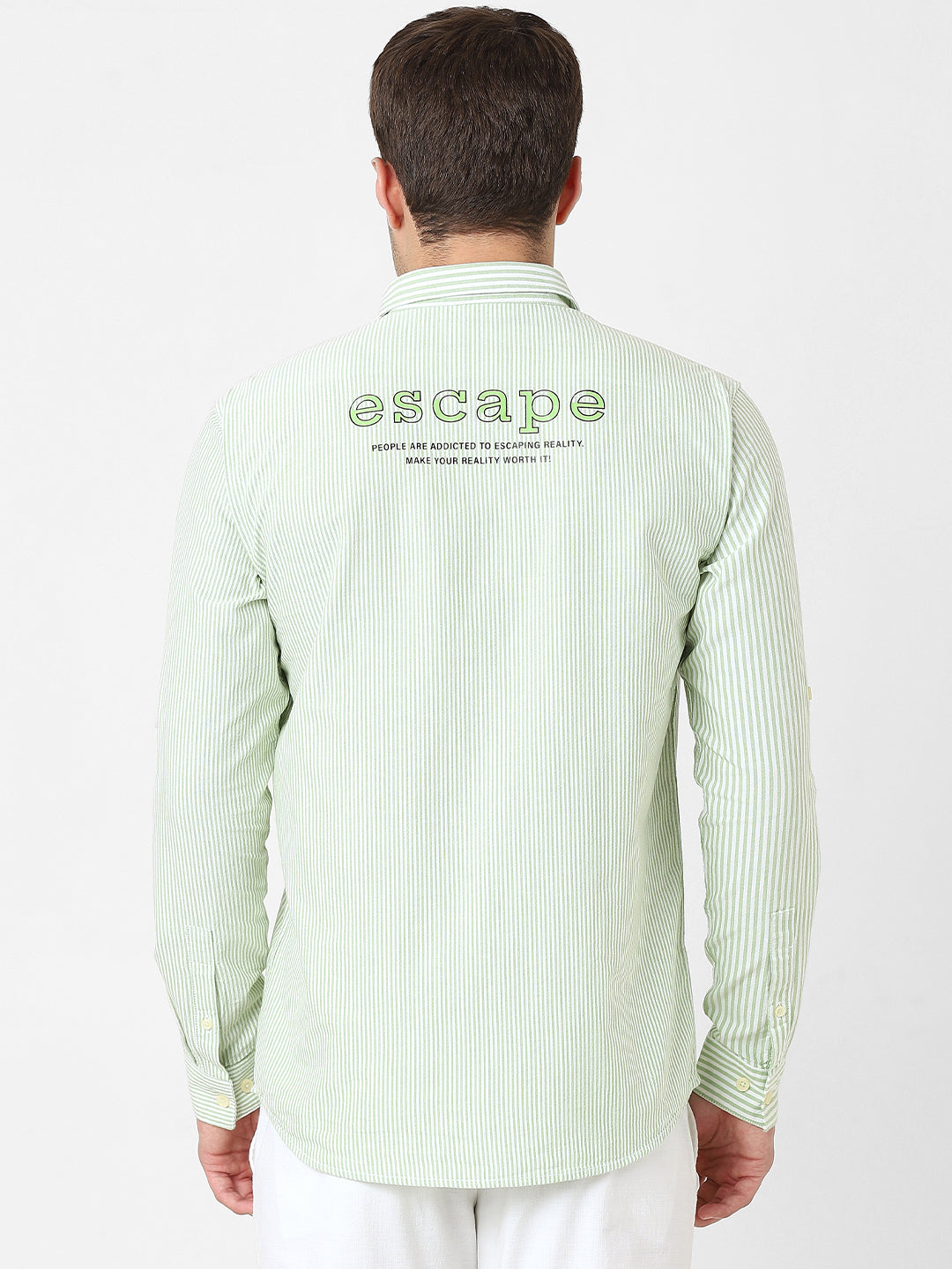 Mens Light Green Striped Casual Shirt