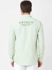 Mens Light Green Striped Casual Shirt