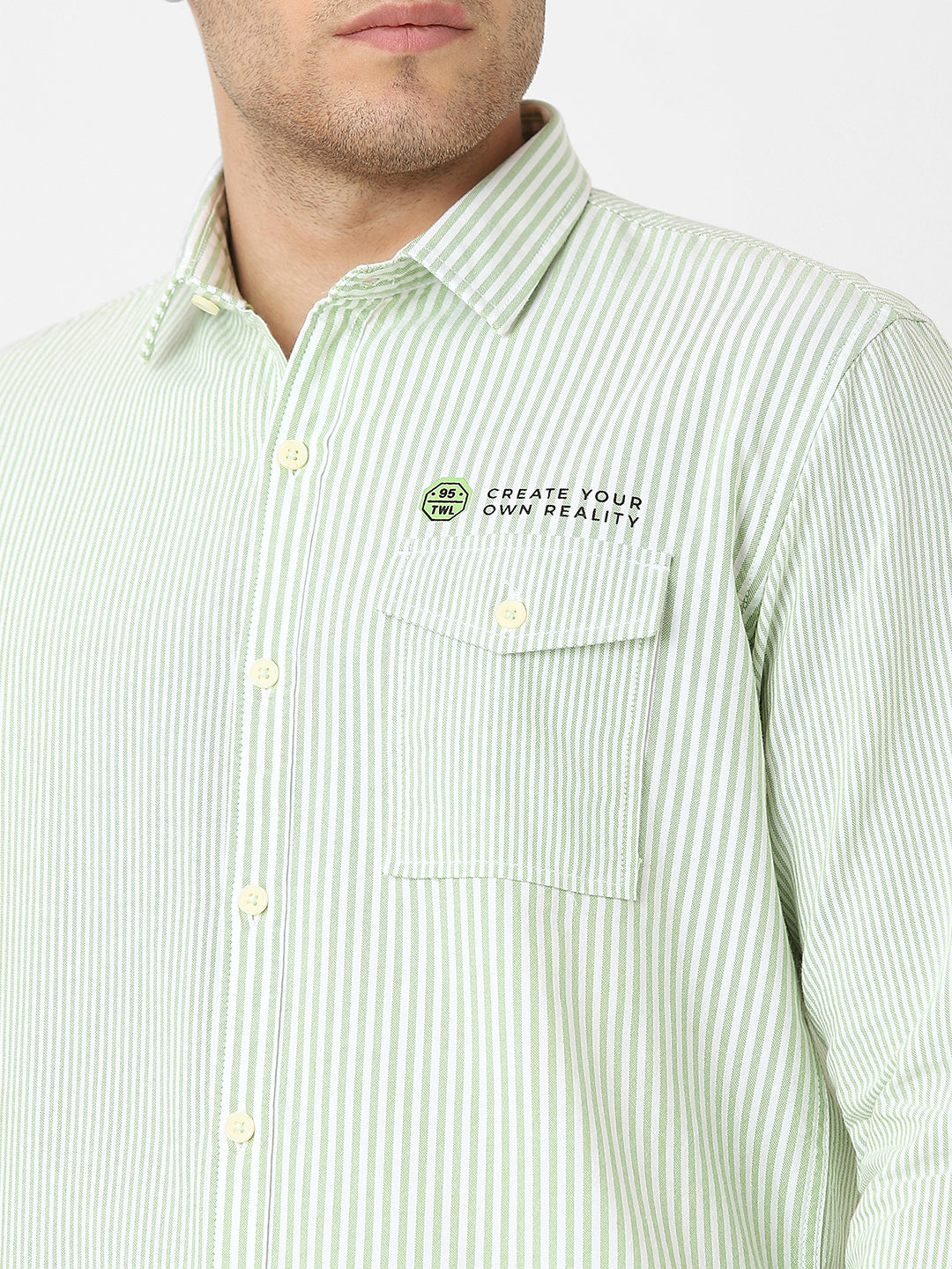 Mens Light Green Striped Casual Shirt