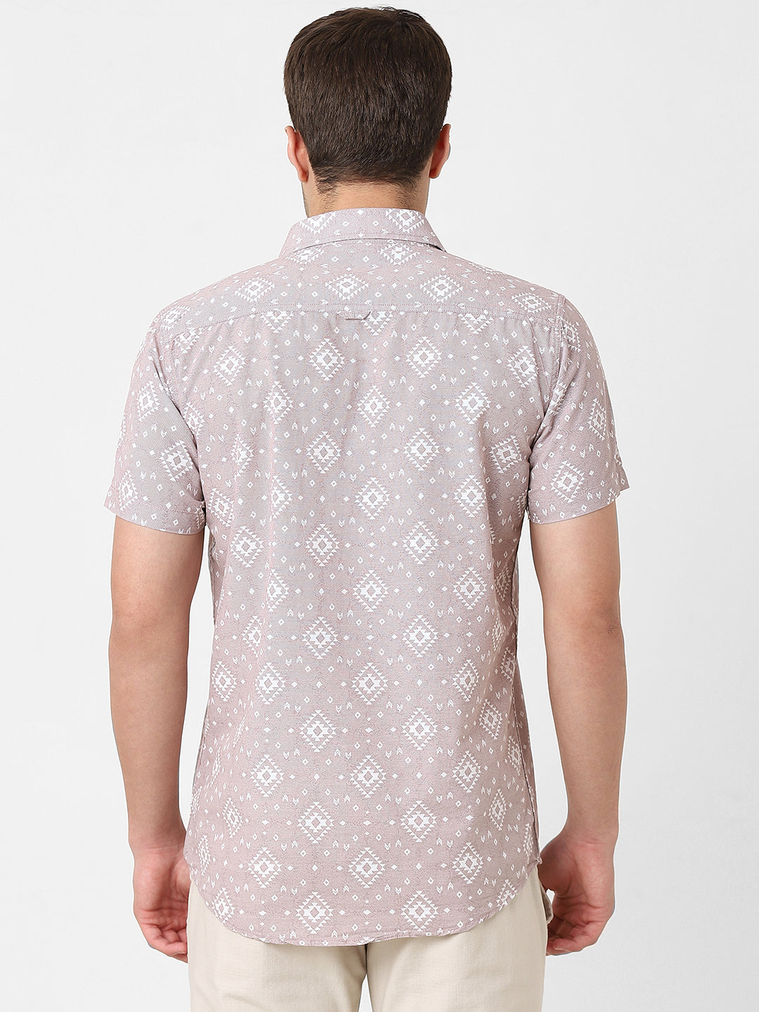 Mens Light Brown Printed Short Sleeve Shirt