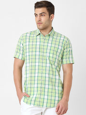 Mens Light Green Slub Checked Shirt