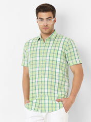 Mens Light Green Slub Checked Shirt