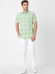 Mens Light Green Slub Checked Shirt