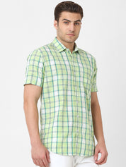 Mens Light Green Slub Checked Shirt
