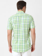 Mens Light Green Slub Checked Shirt