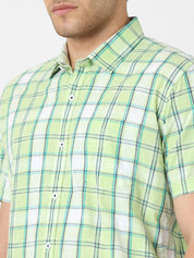 Mens Light Green Slub Checked Shirt